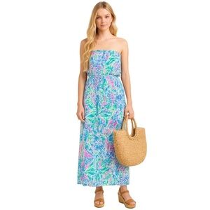 Vineyard Vines Marlisa Maxi Dress Strapless Tropical Pink Blue Green NWT Medium